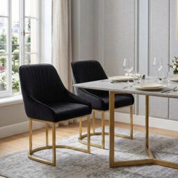2Pcs Velvet Upholstered Dining Chairs Padded Seat Kitchen Dining Room Furniture - thumbnail 4