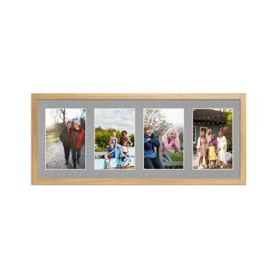 AK Frames 50X20Cm Oak Sleek Multi Photo Frame With Silver Mount - Holds 4 Apertures (4X) 6X4 Photos - image 1
