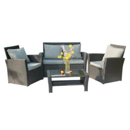 Birchtree Rattan Garden Furniture Set Sofa Armchair Glass Coffee Table 4 Seater Cushion Outdoor Patio Conservatory Rfs02 Black - thumbnail 2