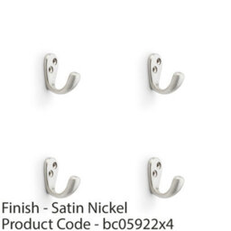 Loops 4 Pack - Solid Brass Victorian Single Robe Coat Hook - Wall Mounted Holder Satin Nickel - thumbnail 2