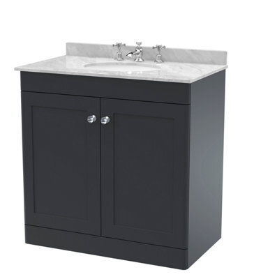 Balterley Swynnerton Traditional 2 Door Floor Standing Vanity Unit With Marble Basin, Dark Grey, 800mm - image 1