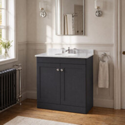 Balterley Swynnerton Traditional 2 Door Floor Standing Vanity Unit With Marble Basin, Dark Grey, 800mm - thumbnail 2