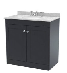 Balterley Swynnerton Traditional 2 Door Floor Standing Vanity Unit With Marble Basin, Dark Grey, 800mm