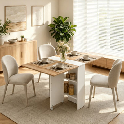 Homcom Rolling Drop Leaf Dining Table, Folding Kitchen Table With Shelves - image 1