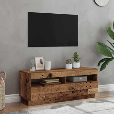 Walplus Tv Cabinet With Led Lights Old Wood 100X35X40 Cm Engineered Wood - image 1