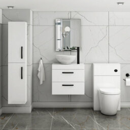 Royal Bathrooms 600mm Wall Hung Vanity Unit 2 Drawer Gloss White & Breeze Countertop Basin With Matt Black Handle - thumbnail 2
