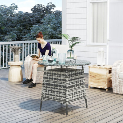 Outsunny Patio Furniture Rattan Garden Table With Umbrella Hole, Grey - image 1
