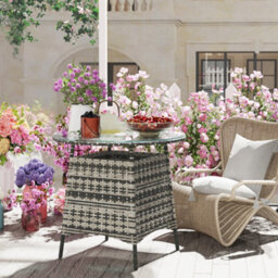 Outsunny Patio Furniture Rattan Garden Table With Umbrella Hole, Grey - thumbnail 9