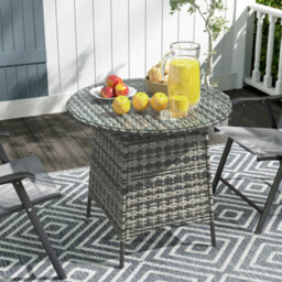 Outsunny Patio Furniture Rattan Garden Table With Umbrella Hole, Grey - thumbnail 8