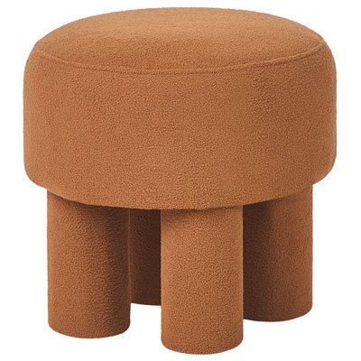 Wyld And Coco Boucle Orange Round Footstool Pouffe - Upholstered, No Assembly, Compact Living Room Ottoman - image 1