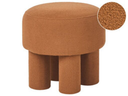 Wyld And Coco Boucle Orange Round Footstool Pouffe - Upholstered, No Assembly, Compact Living Room Ottoman - thumbnail 3