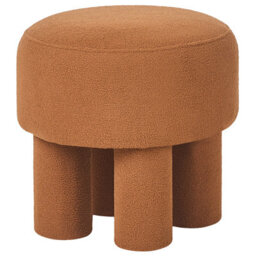 Wyld And Coco Boucle Orange Round Footstool Pouffe - Upholstered, No Assembly, Compact Living Room Ottoman - thumbnail 1
