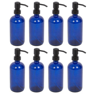 Harbour Housewares 500Ml Glass Soap Dispensers - 8X Blue Bathroom Kitchen Spa Refillable Hand Wash Or Lotion Bottle With Pump - image 1