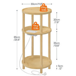 Round Side Table With Charging Station 3Tier Bamboo Sofa Table Bedside Table - thumbnail 2