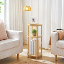 Round Side Table With Charging Station 3Tier Bamboo Sofa Table Bedside Table - thumbnail 3