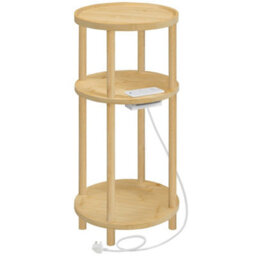 Round Side Table With Charging Station 3Tier Bamboo Sofa Table Bedside Table - thumbnail 6