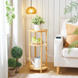Round Side Table With Charging Station 3Tier Bamboo Sofa Table Bedside Table - thumbnail 4