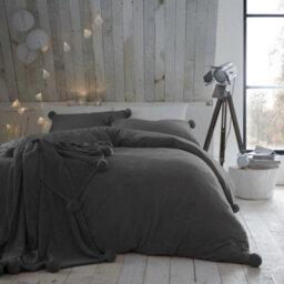Smart Living Teddy Bear Fluffy Bedding Set, Thermal Warm & Cosy Super Soft Fleece Duvet Cover Set With Pillowcases - Charcoal - thumbnail 1