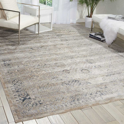 Ivory Blue Luxurious Traditional Floral Easy To Clean Rug For Dining Room Bed Room And Living Room-239Cm X 330Cm - image 1