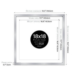"18X18"" Silver Picture Frame - 18X18"" Square Frame With 17X17"" Mount For 18X18""/17X17"" Pictures Moderrn Style Thin Edge, 1 Pack" - thumbnail 2