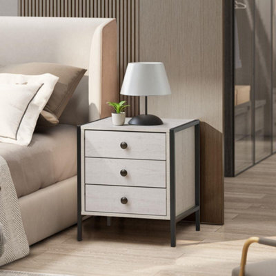 Alva White Oak 3 Drawer Bedside Table Chest Nightstand Bedroom Furniture Storage - image 1