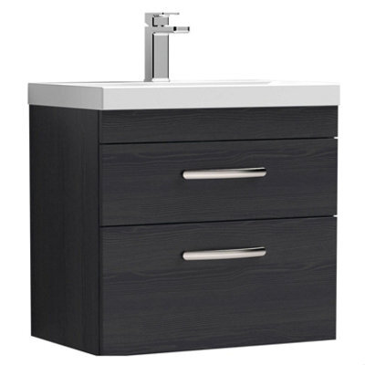 Balterley Millwich Contemporary 2 Drawer Wall Hung Vanity Unit With Thin Edge Basin, Charcoal Black, 600mm - image 1