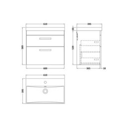Balterley Millwich Contemporary 2 Drawer Wall Hung Vanity Unit With Thin Edge Basin, Charcoal Black, 600mm - thumbnail 2