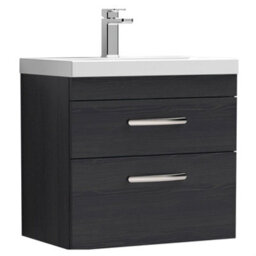 Balterley Millwich Contemporary 2 Drawer Wall Hung Vanity Unit With Thin Edge Basin, Charcoal Black, 600mm - thumbnail 1