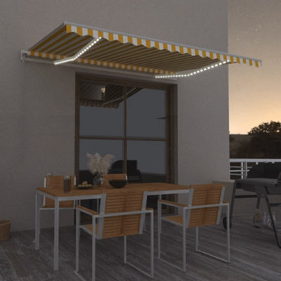 Berkfield Manual Retractable Awning With Led 450X350 Cm Yellow And White - image 1