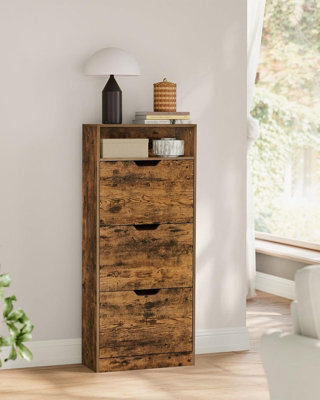 LEDREM Shoe Cabinet 3 Flip Doors, 4 Tier Shoe Rack, With 1 Open Compartment,for Narrow Entrance,rustic Brown - image 1