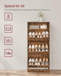 LEDREM Shoe Cabinet 3 Flip Doors, 4 Tier Shoe Rack, With 1 Open Compartment,for Narrow Entrance,rustic Brown - thumbnail 3
