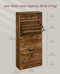 LEDREM Shoe Cabinet 3 Flip Doors, 4 Tier Shoe Rack, With 1 Open Compartment,for Narrow Entrance,rustic Brown - thumbnail 6