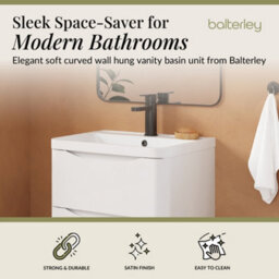 Balterley Dunwood Contemporary Bathroom Wall Hung 2 Drawer Vanity & Polymarble Basin, Satin White, 600mm - thumbnail 3