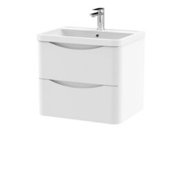 Balterley Dunwood Contemporary Bathroom Wall Hung 2 Drawer Vanity & Polymarble Basin, Satin White, 600mm