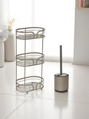 Showerdrape Beige Bathroom Accessory Set Floor Caddy With Toilet Brush And Holder - image 1
