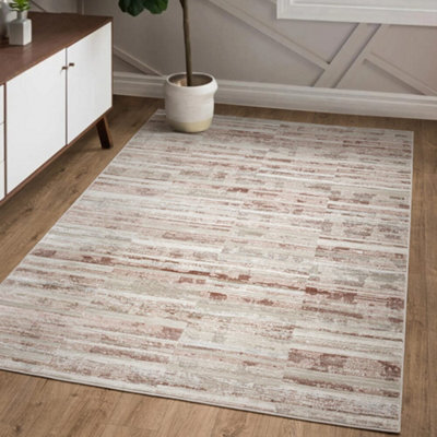 The Rug Edit Ritz Metallic Stripe Pink Living Room Rug - 120X160Cm - image 1