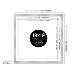 "19X19"" Silver Picture Frame - 19X19"" Square Frame With 18X18"" Mount For 19X19""/18X18"" Pictures Vintage Style Gallery Wall, 1 Pack" - thumbnail 2