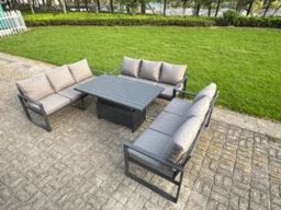 Fimous U-Shaped Garden Furniture Set 9-Seater Aluminium With Adjustable Rising Lifting Dining Table Dark Grey - thumbnail 2