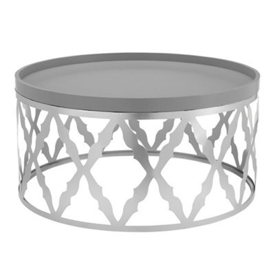 Livivo Round Coffee Table Silver Damask Frame Living Room Furniture - image 1
