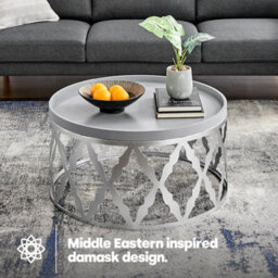 Livivo Round Coffee Table Silver Damask Frame Living Room Furniture - thumbnail 6