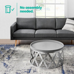 Livivo Round Coffee Table Silver Damask Frame Living Room Furniture - thumbnail 4