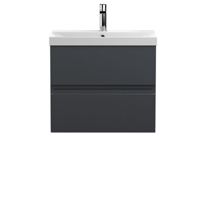 Hudson Reed Urban Soft Black Wall Hung 2 Drawer Vanity Unit And Ceramic Basin With Silent Close, 550 X 610 X 395 - image 1