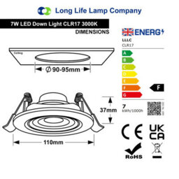Long Life Lamps Company 7W Adjustable Round Led Recessed Ceiling Downlight 3000K Clr17 - thumbnail 2
