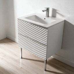 Bathroom City Elvia 600mm White Vanity Unit With White Ceramic Basin - Diamond Front Sink Cabinet, 2 Soft-Close Drawers - Chrome Handle - thumbnail 4