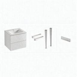 Bathroom City Elvia 600mm White Vanity Unit With White Ceramic Basin - Diamond Front Sink Cabinet, 2 Soft-Close Drawers - Chrome Handle - thumbnail 5