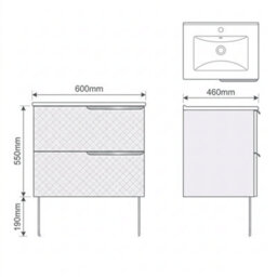 Bathroom City Elvia 600mm White Vanity Unit With White Ceramic Basin - Diamond Front Sink Cabinet, 2 Soft-Close Drawers - Chrome Handle - thumbnail 6