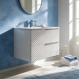Bathroom City Elvia 600mm White Vanity Unit With White Ceramic Basin - Diamond Front Sink Cabinet, 2 Soft-Close Drawers - Chrome Handle - thumbnail 1