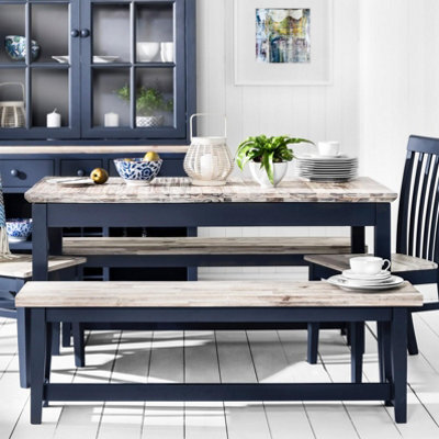 Statement Furniture Florence Solid Acacia Hardwood Dining Bench 140Cm - Navy Blue - image 1