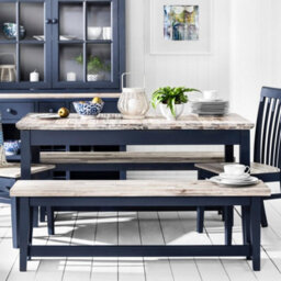 Statement Furniture Florence Solid Acacia Hardwood Dining Bench 140Cm - Navy Blue - thumbnail 1