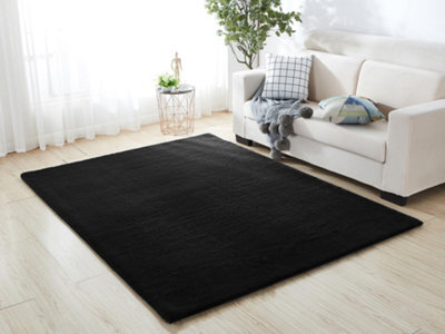 A.unique Home Luxurious Faux Fur Rabbit Rug - Black, 60Cm X 110Cm - image 1